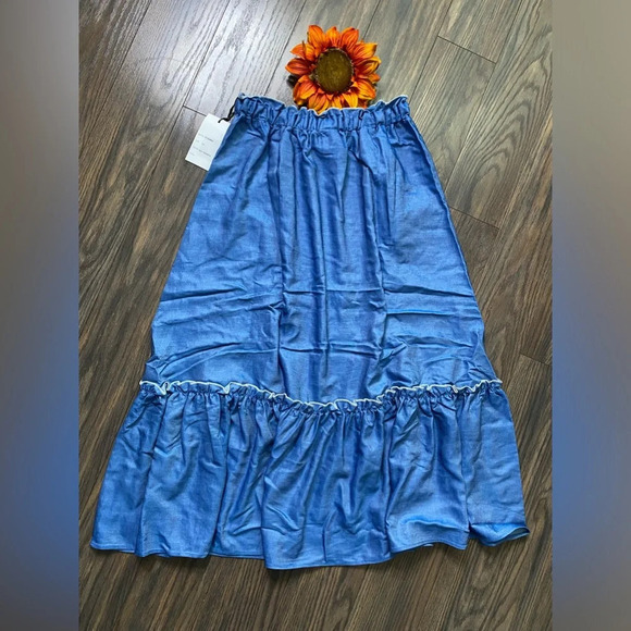 🦋B2G1🦋UNIQUE VINTAGE 1970s Chambray Ruffle Tiered Midi Skirt | NWT | - Picture 9 of 12